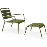 Gartensessel mit Fußstütze aus Metall Khakigrün - Palavas von OVIALA