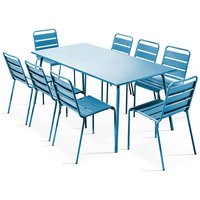 Oviala - Gartentisch und 8 Stühle aus pulverbeschichtetem Stahl Pazifisch blau - Pazifisch blau von OVIALA