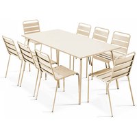 Gartentisch und 8 Stühle aus pulverbeschichtetem Stahl Elfenbein - Elfenbein von OVIALA