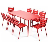 Gartentisch und 8 Stühle aus pulverbeschichtetem Stahl Rot - Rot von OVIALA