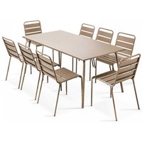 Gartentisch und 8 Stühle aus pulverbeschichtetem Stahl Taupe - Taupe von OVIALA