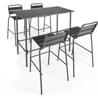 Hochbartisch-Stuhl und 4 Barhocker aus grauem Metall - Palavas von OVIALA