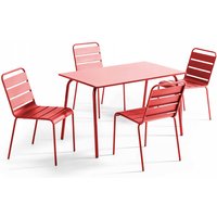 Metall-Gartentisch-Stuhl mit 4 roten Stühlen - Rot von OVIALA