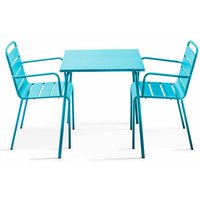 Bistrogartentisch und 2 Sessel aus pulverbeschichtetem Stahl Blau - Blau von OVIALA