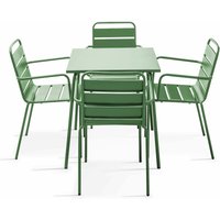 Gartentisch und 4 Sessel aus pulverbeschichtetem Stahl Cactus grün - Grüner Kaktus von OVIALA