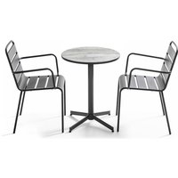 Oviala - Bistrotisch mit Keramikplatte in Holzoptik und zwei Sesseln Grau - Tivoli Oviala - Bistrotisch mit Keramikplatte in Holzoptik und zwei Sesseln Grau - Tivoli von OVIALA
