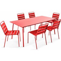 Oviala - Gartentisch und 6 Metallstühle Rot - Palavas von OVIALA
