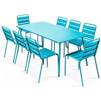 Oviala - Gartentisch und 8 Stühle aus pulverbeschichtetem Stahl Blau - Blau von OVIALA