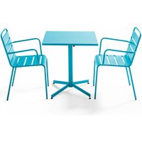 Klappbarer quadratischer gartentisch aus Metall und 2 Sessel Blau - Blau von OVIALA