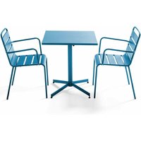 Oviala - Klappbarer quadratischer aus Metall und 2 Sessel Pazifisch blau - Palavas von OVIALA