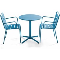 Runder, klappbarer Gartentisch aus Metall und 2 Sessel Pacifique blau - Pazifisch blau von OVIALA