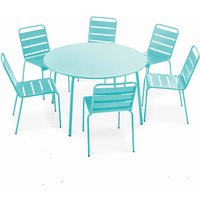 Oviala - Runder Gartentisch und 6 Metallstühle Türkis - Palavas Oviala - Runder Gartentisch und 6 Metallstühle Türkis - Palavas von OVIALA