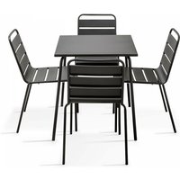 Oviala - Set aus Gartentisch (70 cm) und 4 Metallstühlen Grau - Palavas von OVIALA