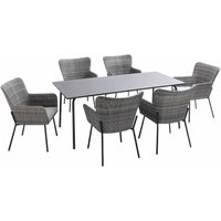 Stuhl Gartentisch und 6 Stühle mit Armlehnen aus Kunstharz - Grau von OVIALA