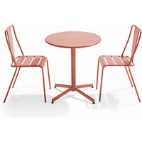 Oviala - set runder Gartentisch und 2 Bistro-Gartenstühle aus Tonmetall - Ton von OVIALA