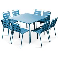 Quadratischer Gartentisch aus Metall mit 8 Stühlen, Blau - Blau von OVIALA