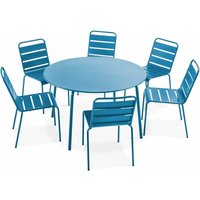 Oviala - Runder Gartentisch und 6 Metallstühle Pazifisch blau - Pazifisch blau von OVIALA