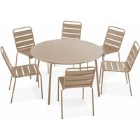 Runder Gartentisch und 6 Metallstühle Taupe - Palavas Runder Gartentisch und 6 Metallstühle Taupe - Palavas von OVIALA