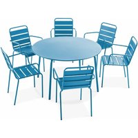 Runder Gartentisch und 6 Sessel aus grauem Metall Blau - Pazifisch blau von OVIALA