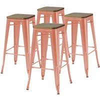Oviala - Set aus 4 Barhockern aus mattem Metall in Terracotta und Holz. von OVIALA