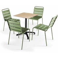 Oviala - Stuhl Gartentisch aus Eichenfurnier und 4 Kaktusgrüne Stühle - Eiche Natur von OVIALA