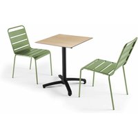 Stuhl Gartentisch aus Eichenholz und 2 Kaktusstühle - Grün von OVIALA