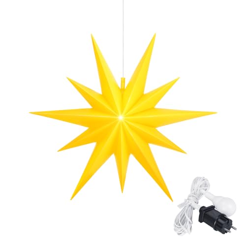OVILUM Leuchtstern 2D mit LED Beleuchtung | gelb | |Ø 57 cm| 2D Stern mit 11 Spitzen | wetterfest | Garten Deko, Wohnzimmer, Weihnachtsdeko | Weihnachtsstern | mit Timer | 7,5m Zuleitung von OVILUM