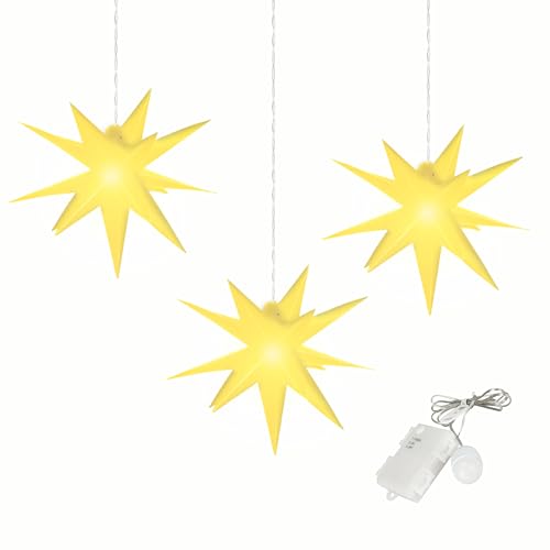 OVILUM Leuchtstern 3D mit LED Beleuchtung | 3er Set | gelb | Ø 27 cm| 3D Stern mit 15 Spitzen | wetterfest | Garten Deko, Wohnzimmer, Weihnachtsdeko | Weihnachtsstern | mit Timer | batteriebetrieben OVILUM Leuchtstern 3D mit LED Beleuchtung | 3er Set | gelb | Ø 27 cm| 3D Stern mit 15 Spitzen | wetterfest | Garten Deko, Wohnzimmer, Weihnachtsdeko | Weihnachtsstern | mit Timer | batteriebetrieben von OVILUM