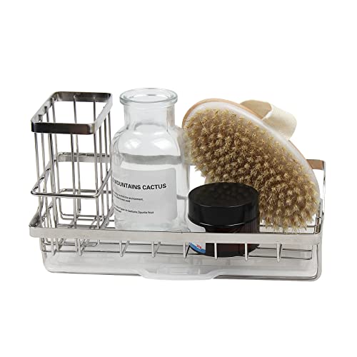 OVIRSHOP Spülbecken Organizer Edelstahl Spüle Caddy Küchen Organizer mit Abflusspfanne für Kitchen Bürste Spüllappen Seifenspender von OVIRSHOP