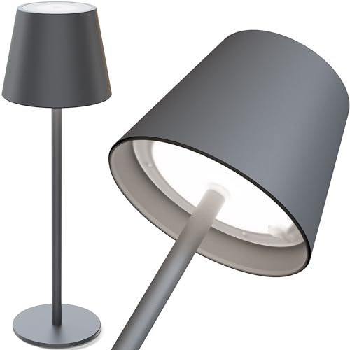OVITEC Syrma Akku LED Tischleuchte in anthrazit | Aluminium | Dimmbar | Warmweiß und Kaltweiß Farbmodi | USB-C aufladbar| Indoor & Outdoor nutzbar | Als Schreibtischlampe, Nachttischlampe von OVITEC