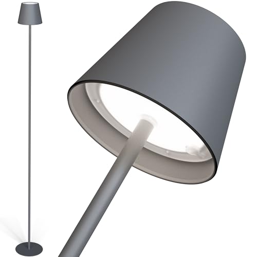 ovilum Matar Akku LED Stehlampe Aluminium |Anthrazit |Indoor & Outdoor |Kabellos | Dimmbar | Warm-/Kaltweiß | USB C aufladbar | Wasserdicht IP44 | Modernes Design in Grau von OVITEC