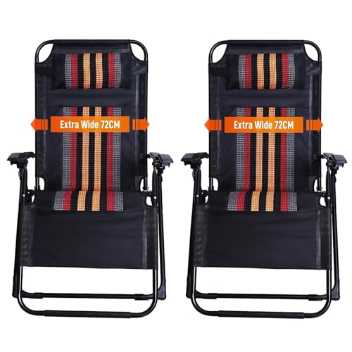 OVLRIJP Sonnenliege Klappbar, Klappbare Garten Liegestuhl Extra Breit 72cm Gartenliege mit Abnehmbarer Kopfstütze und Getränkehalter, Relaxliege für Outdoor Garten Terrasse (Strip-2pcs) von OVLRIJP