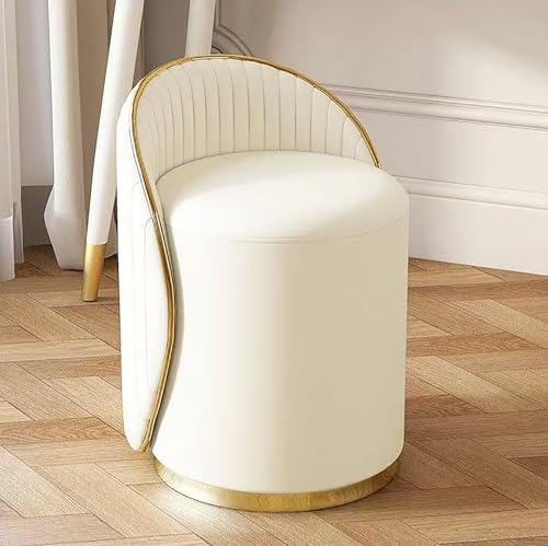 OVLRIJP Schminkhocker Sitzhocker Rund, 360° Drehbar Schminktisch Hocker mit Lederbezug & Holzrahmen, Fußhocker, Polsterhocker für Wohnzimmer, Schlafzimmer (Beige) von OVLRIJP