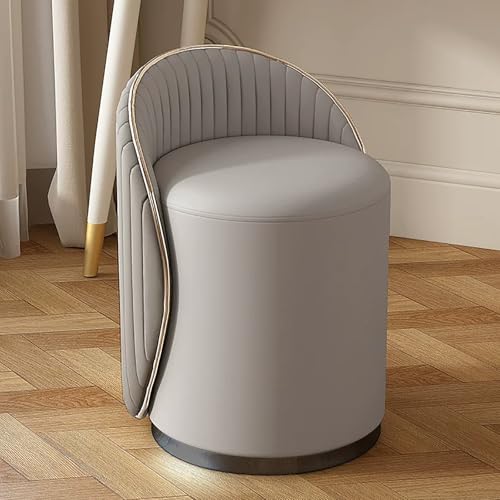 OVLRIJP Schminkhocker Sitzhocker Rund, 360° Drehbar Schminktisch Hocker mit Lederbezug & Holzrahmen, Fußhocker, Polsterhocker für Wohnzimmer, Schlafzimmer (Grau) von OVLRIJP