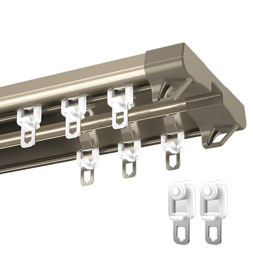 Doppelte Vorhangschiene aus Aluminium – Deckenmontierte, geräuscharme Doppelschiene für transparente und verdunkelnde Vorhänge, gerades/L-/U-förmiges Raumteilersystem(Giallo,5.2m/17.1ft) von OVOGGPAN