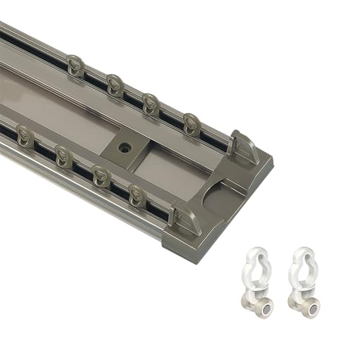 Doppeltes Vorhangschienensystem aus Aluminium, robustes, geräuscharmes Deckenmontageschienen-Set für leise Vorhänge, Badezimmer, Küchen, Schlafzimmer(Champagne,1.5m/4.9ft) von OVOGGPAN