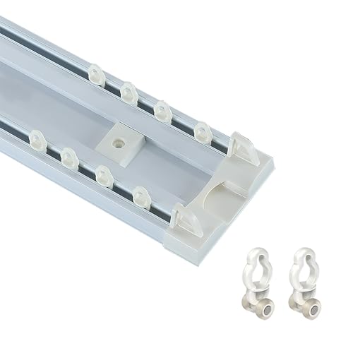 Doppeltes Vorhangschienensystem aus Aluminium, robustes, geräuscharmes Deckenmontageschienen-Set für leise Vorhänge, Badezimmer, Küchen, Schlafzimmer(Wit,3.6m/11.8ft) von OVOGGPAN