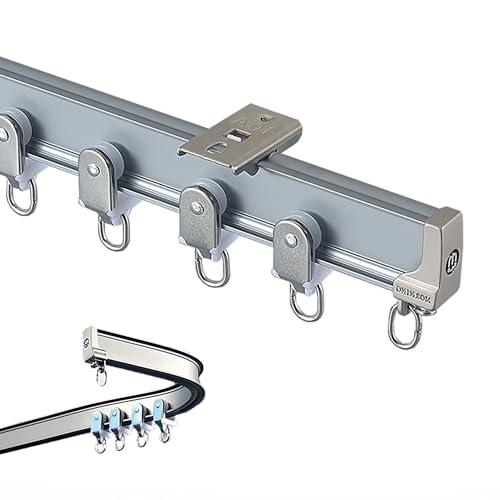 Leise gleitende Aluminium-Vorhangschiene, robuste Deckenmontageschiene, sanfte Biegung für Wohnzimmer-Trennwand, Krankenhaus-Schlafzimmer-Glasschiebetür(Blauw,5.4m/17.7ft) von OVOGGPAN
