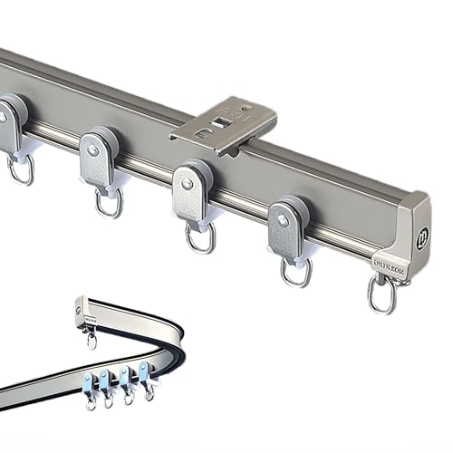 Leise gleitende Aluminium-Vorhangschiene, robuste Deckenmontageschiene, sanfte Biegung für Wohnzimmer-Trennwand, Krankenhaus-Schlafzimmer-Glasschiebetür(Champagne,1.4m/4.6ft) von OVOGGPAN