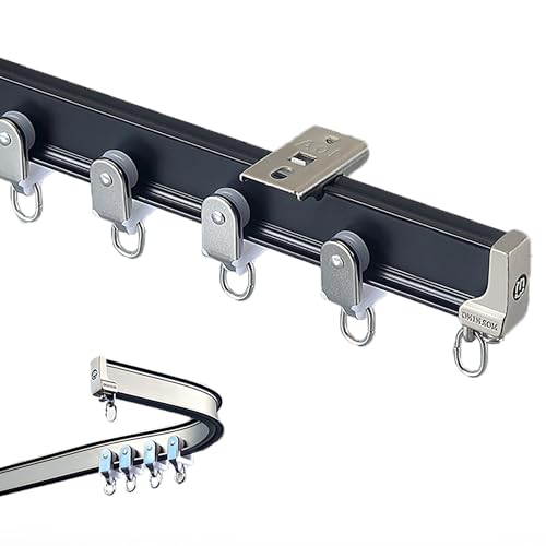 Leise gleitende Aluminium-Vorhangschiene, robuste Deckenmontageschiene, sanfte Biegung für Wohnzimmer-Trennwand, Krankenhaus-Schlafzimmer-Glasschiebetür(Nero,4.2m/13.8ft) von OVOGGPAN