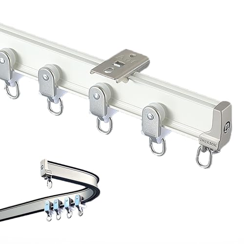 Leise gleitende Aluminium-Vorhangschiene, robuste Deckenmontageschiene, sanfte Biegung für Wohnzimmer-Trennwand, Krankenhaus-Schlafzimmer-Glasschiebetür(Wit,3.6m/11.8ft) von OVOGGPAN