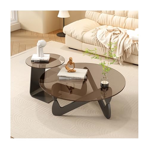 OVOGGPAN 2-teiliges Set Moderner runder Couchtisch Mid Century Beistelltisch Teetisch Kombination Wohnzimmer Runder Eck-Beistelltisch für Balkon(Black+Brown,80cm/31.5in) von OVOGGPAN