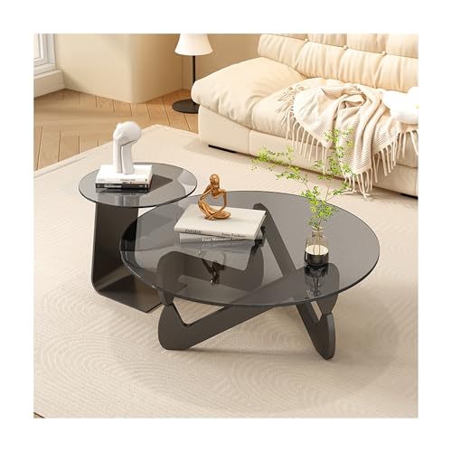 OVOGGPAN 2-teiliges Set Moderner runder Couchtisch Mid Century Beistelltisch Teetisch Kombination Wohnzimmer Runder Eck-Beistelltisch für Balkon(Black+Gray,80cm/31.5in) von OVOGGPAN