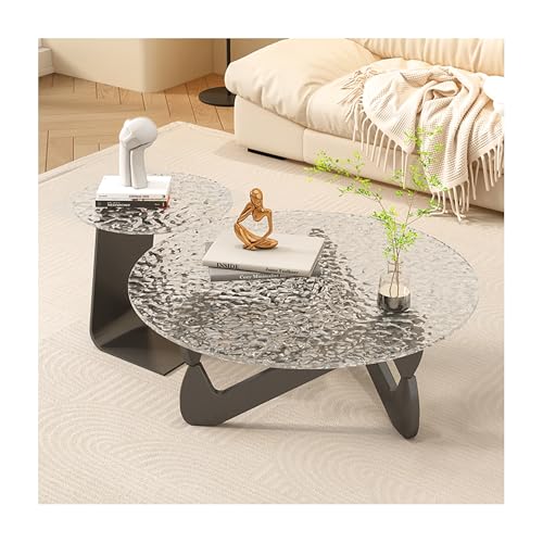 OVOGGPAN 2-teiliges Set Moderner runder Couchtisch Mid Century Beistelltisch Teetisch Kombination Wohnzimmer Runder Eck-Beistelltisch für Balkon(Black+Water Ripples,70cm/27.6in) von OVOGGPAN