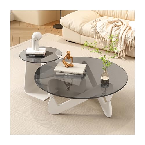 OVOGGPAN 2-teiliges Set Moderner runder Couchtisch Mid Century Beistelltisch Teetisch Kombination Wohnzimmer Runder Eck-Beistelltisch für Balkon(White+Gray,70cm/27.6in) von OVOGGPAN