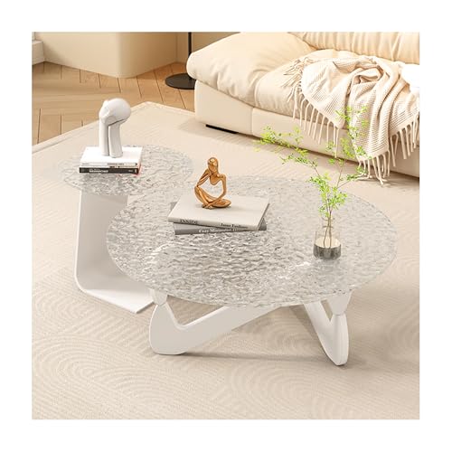 OVOGGPAN 2-teiliges Set Moderner runder Couchtisch Mid Century Beistelltisch Teetisch Kombination Wohnzimmer Runder Eck-Beistelltisch für Balkon(White+Water Ripples,90cm/35.4in) von OVOGGPAN