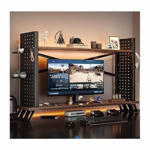 OVOGGPAN Kleines Regal, Schreibtisch-Bücherregal-Organizer mit verstellbarem Regal und Sideboard, Schreibtisch-Präsentationsständer für Heimbüros, Schlafsäle und Schlafzimmer(Nero,70x20x68cm) von OVOGGPAN