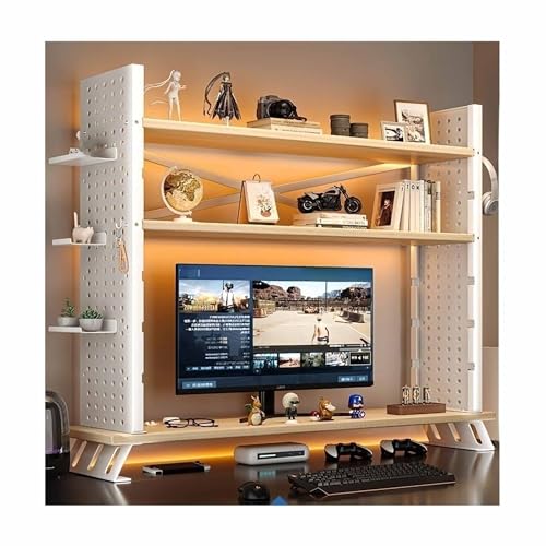 OVOGGPAN Kleines Regal, Schreibtisch-Bücherregal-Organizer mit verstellbarem Regal und Sideboard, Schreibtisch-Präsentationsständer für Heimbüros, Schlafsäle und Schlafzimmer(Wit,70x20x90cm) von OVOGGPAN