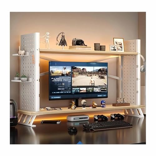 OVOGGPAN Kleines Regal, Schreibtisch-Bücherregal-Organizer mit verstellbarem Regal und Sideboard, Schreibtisch-Präsentationsständer für Heimbüros, Schlafsäle und Schlafzimmer(Wit,90x20x77cm) von OVOGGPAN