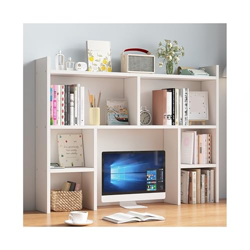 OVOGGPAN Mehrstufiger Schreibtisch-Bücherregal-Organizer – Schreibtischaufsatz aus Holz mit Seitenfächern, modernes Lagerregal für Büro, Zuhause oder Wohnheim(Wit,110CM/43.3in) von OVOGGPAN